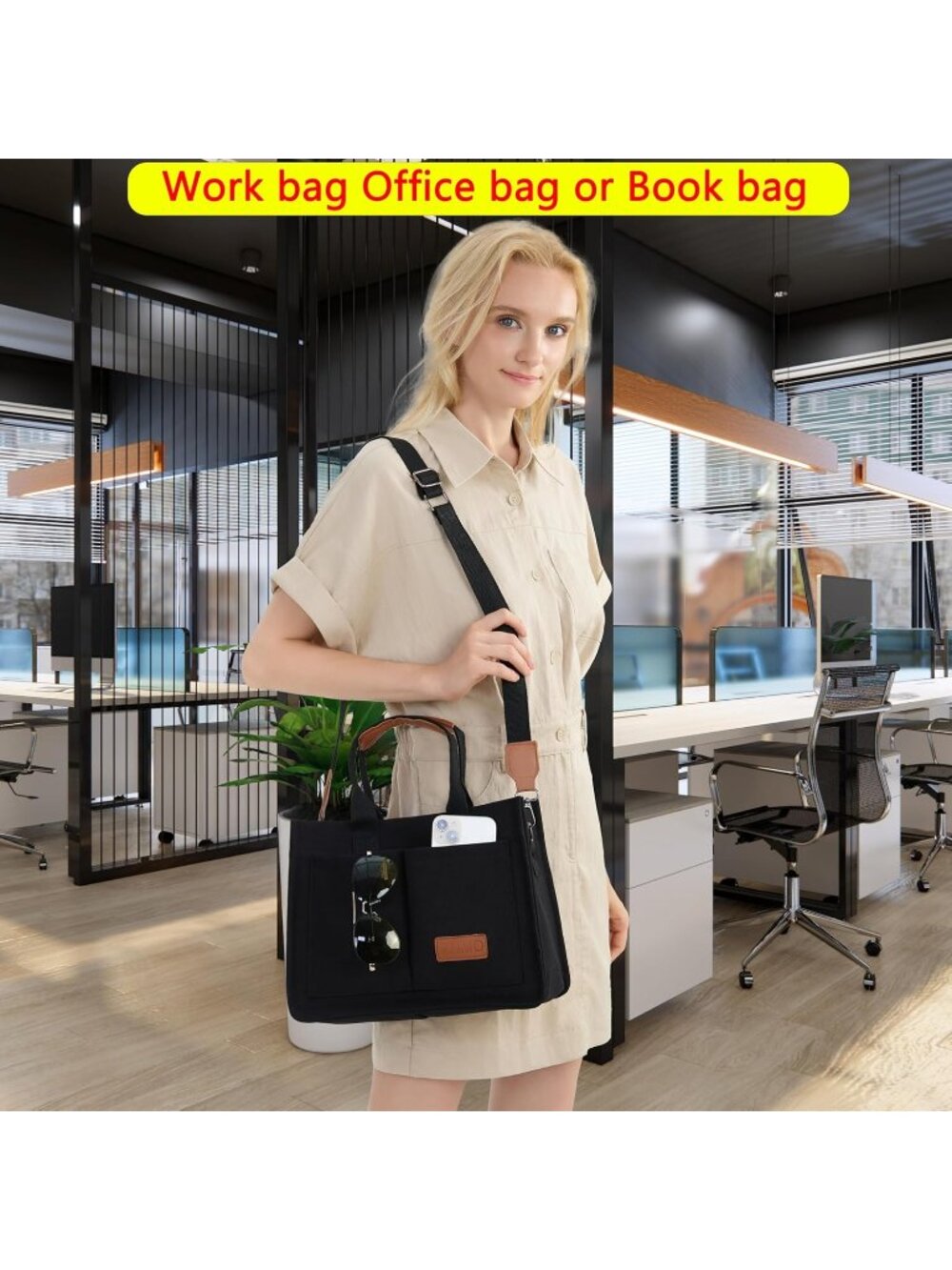Women's Black With Compartments Cross Body Laptop Bags Work Handbags Purse - Picture 3 of 6